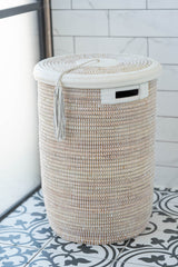 White basket with white tassel