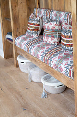 WHITE LIDDED STORAGE BASKET WITH TASSEL. THE KEUP -LARGE & SMALL