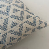 Hand-woven Organic Cotton Cushion - Blue & White Triangles.