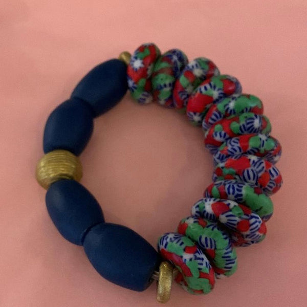 Handmade Navy and Red Recycled Glass Bracelet