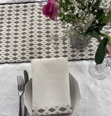 Grey & White Pagne Tissé Tablecloth. The Victoria Small Design.
