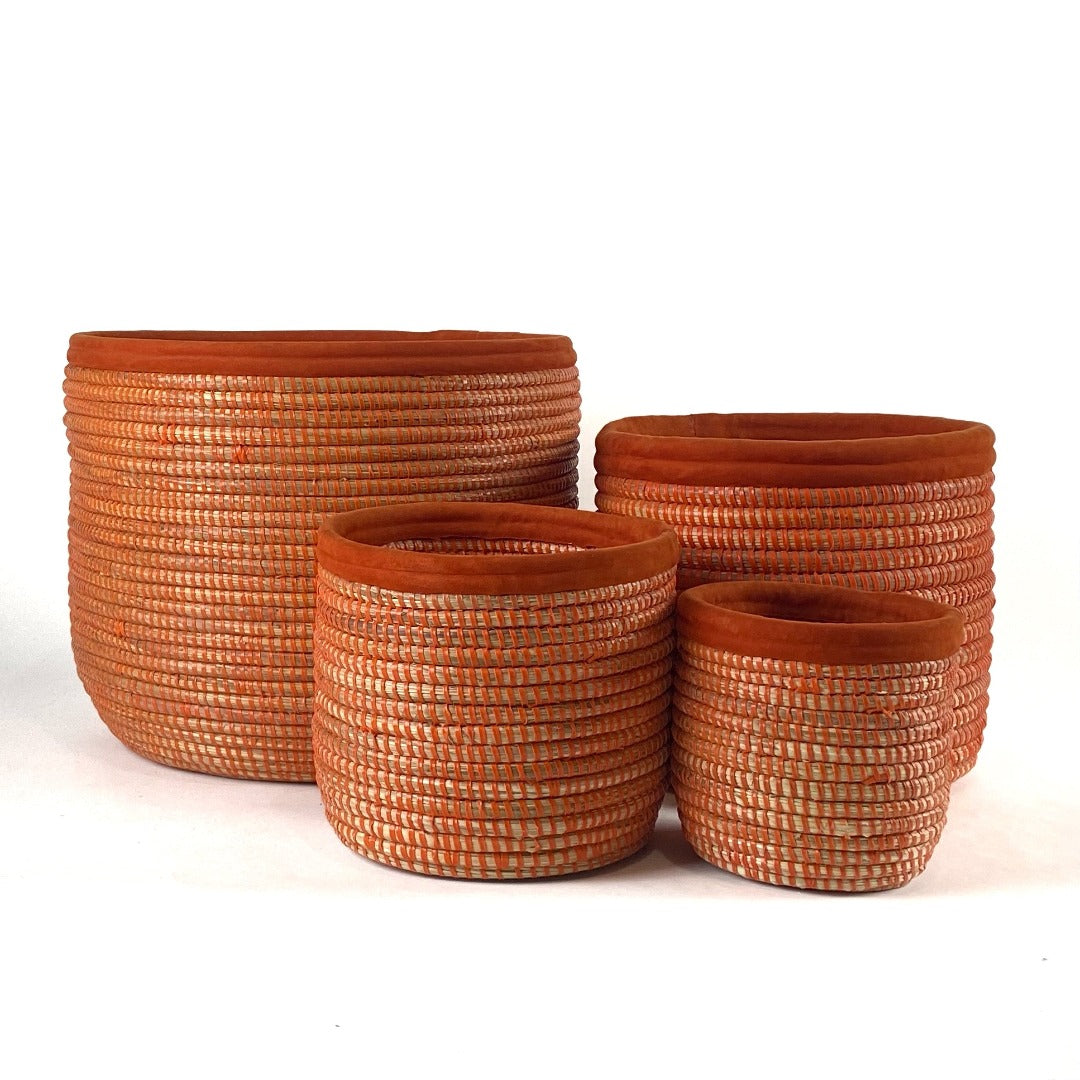 Orange Storage Baskets with Leather Trim Emmela