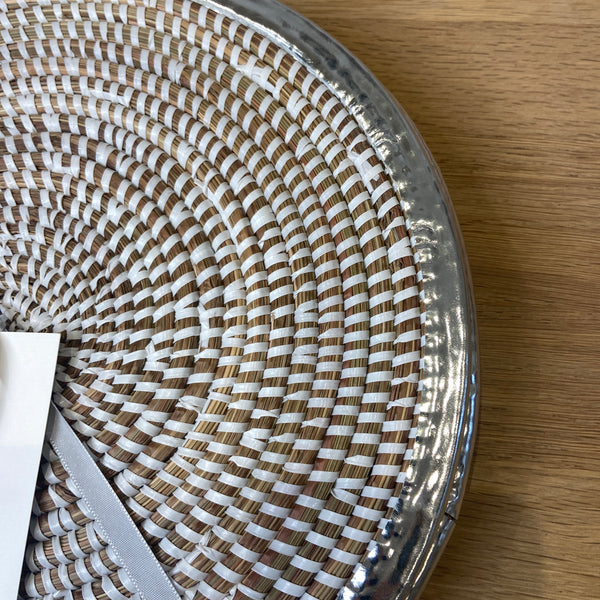 White Flat Placemats with Silver Trim SP2