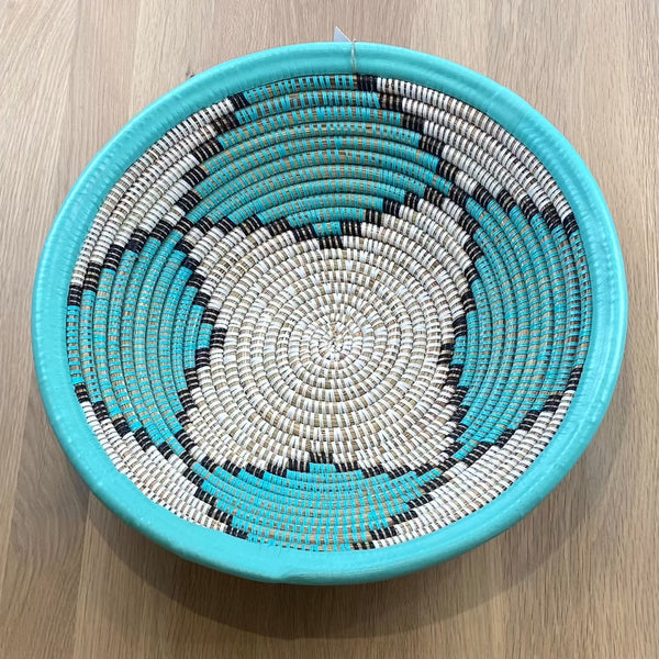 Turquoise and white basket bowl 
