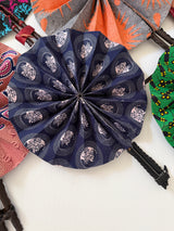 Handmade African Wax Fabric Fan with Leather-Wrapped Handle