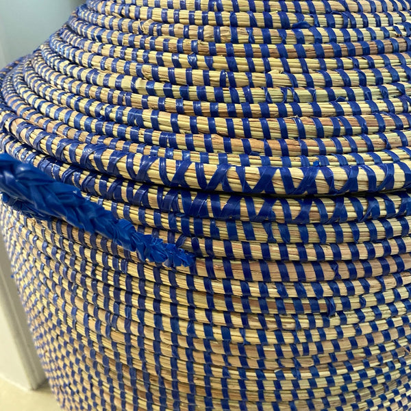 blue storage basket with handles
