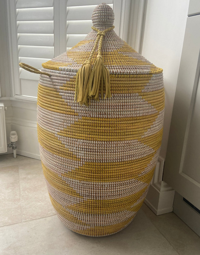 zig zag yellow and white storage basket