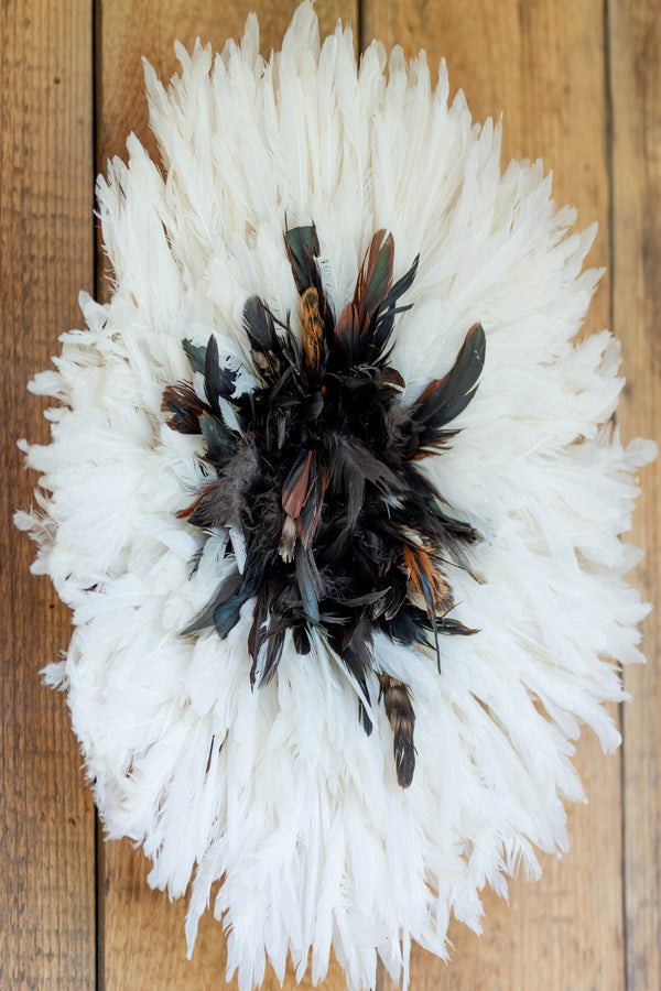 White and brown feather JUJU hat 