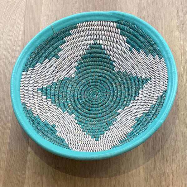 Turquoise and white basket bowl 
