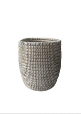 Handwoven Senegalese basket vase in white and natural tones