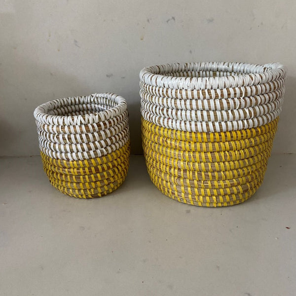 Yellow and White Storage Basket - Set of Two