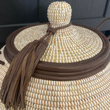 brown leather tassel and trim