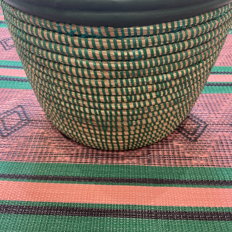 Green Open Baskets with Leather Trim
