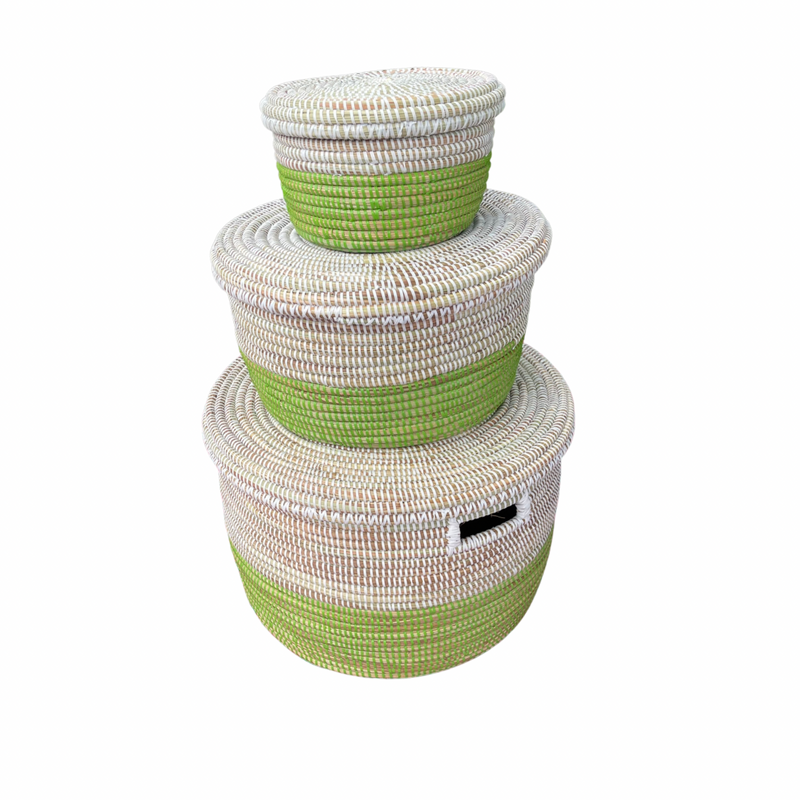 White Lidded Baskets with Green Dip