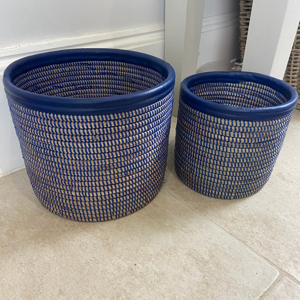 blue handmade baskets