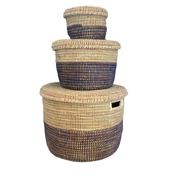 White Lidded Baskets with Blue Dip