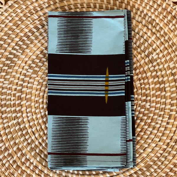 Light Blue, Black Warrior Design with Yellow and Brown Lines, African Wax. Set of 2.
