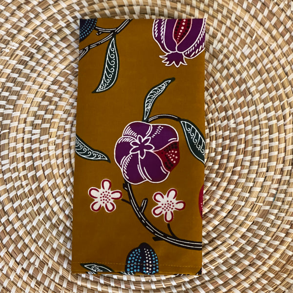 “Fleur de Grenadine” Brown with Multi Colours, African Wax Design. Set of 2.