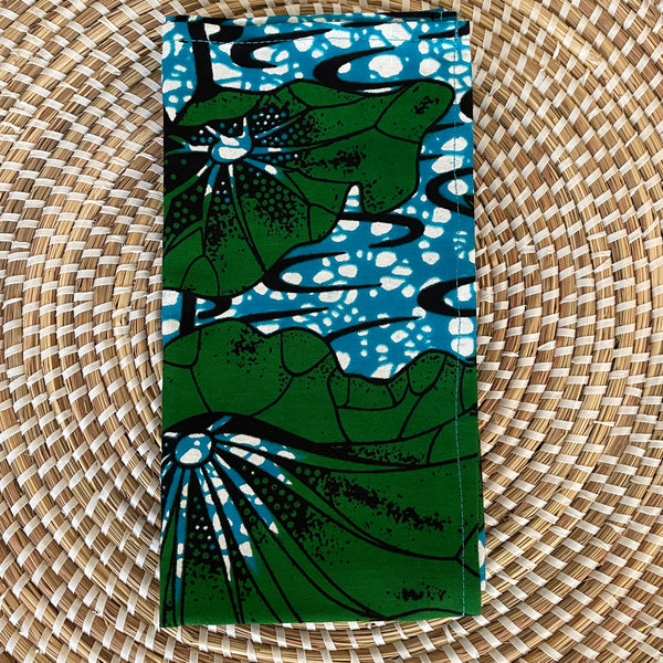 Lilly Pond. Green and Turquoise African Wax Design. Set of 2.