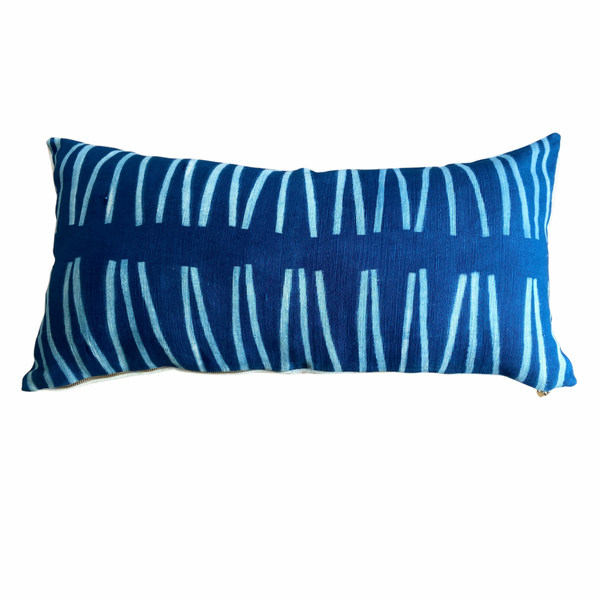 Indigo Long Rectangle Cushion. Light Blue Ligne Vertical.