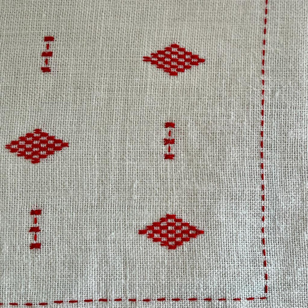Hand Embroidered Table Runner- Beige/Red