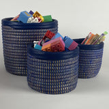 Blue Open Baskets with Leather Trim