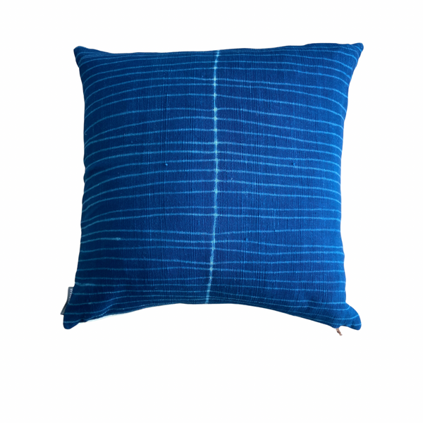 Indigo Square Cushion.  Dark Blue with Thin Lines.