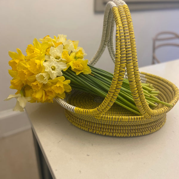 garden trug basket yellow and white
