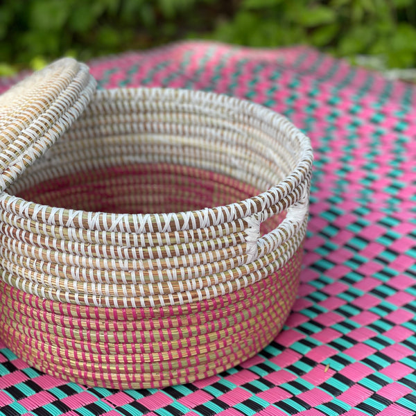 White Lidded Baskets with Pink Dip