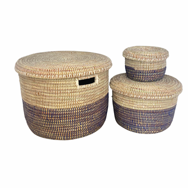 White Lidded Baskets with Blue Dip