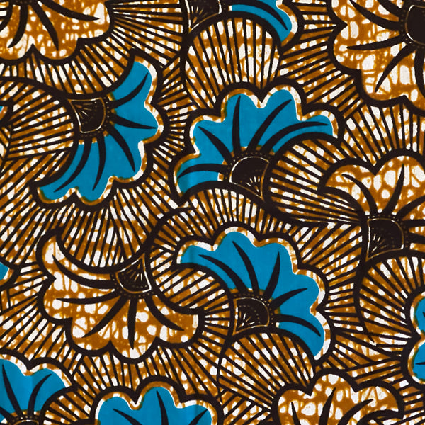 “Fleur de Marriage” Brown and Turquoise, African Wax Design. Set of 2.