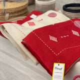 Hand Embroidered Table Runner - Red/White