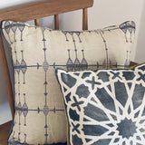 Grey and White Bogolan Cushion with a Velvet back. The Zellige