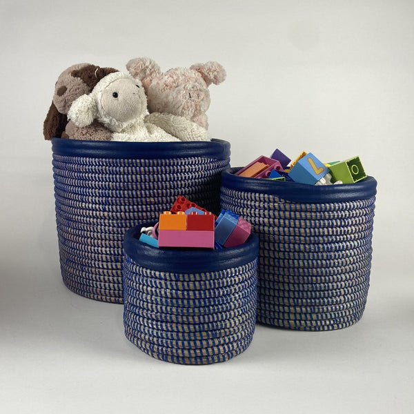 blue storage baskets