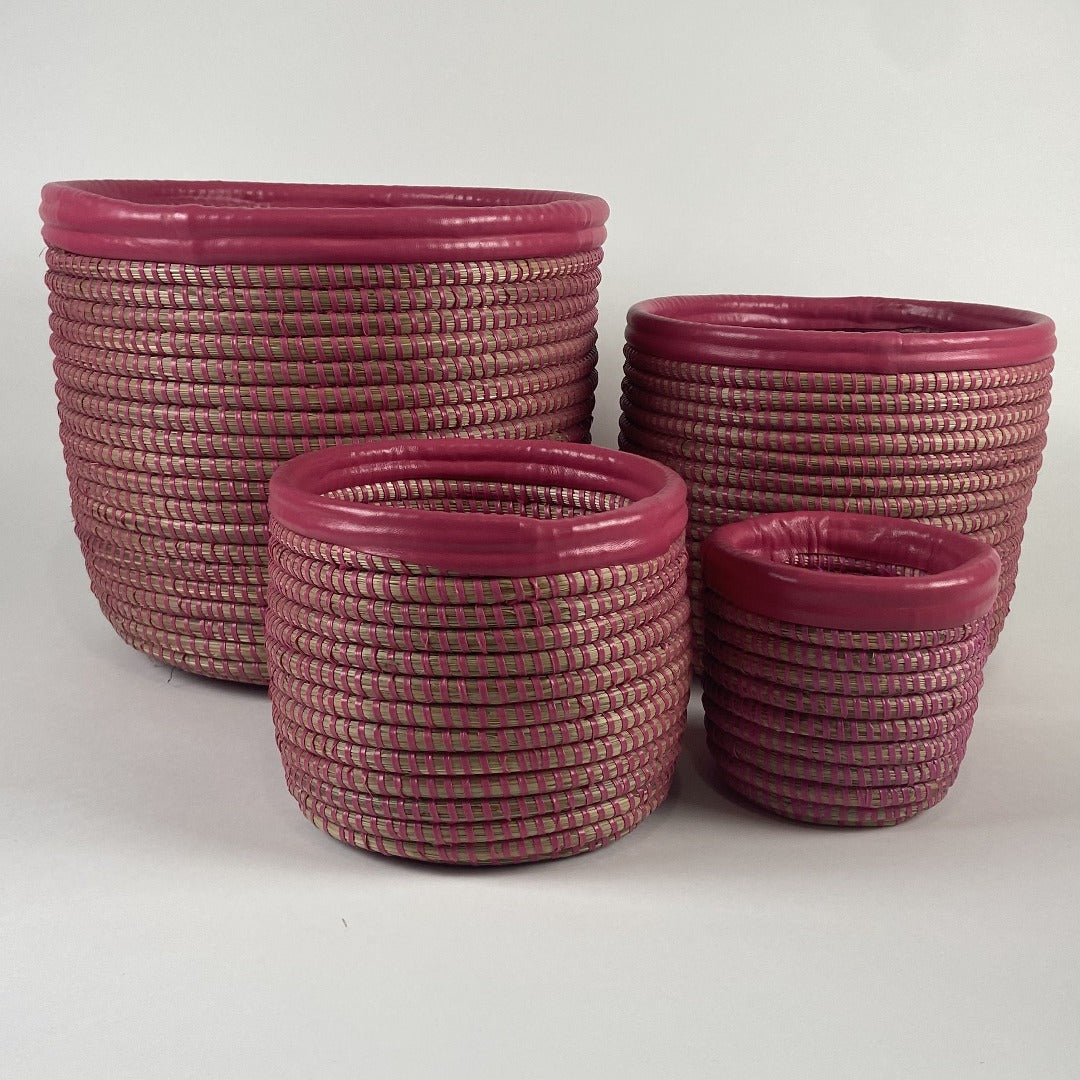 Pink Open Baskets with Leather Trim. Emmela