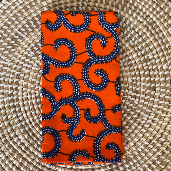Orange and Blue Vine, African Wax Design. Set of 2.