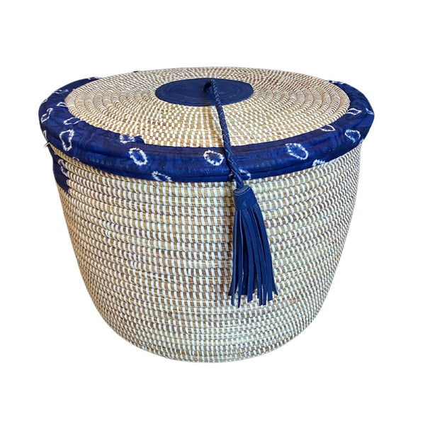 Blue and white basket