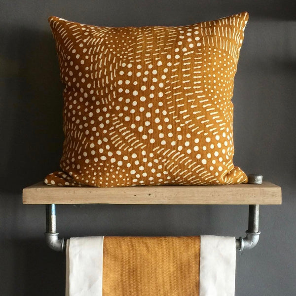 Mustard Yellow and White Bogolan Cushion. The Polka Dot