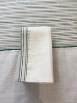 Beige and White with Green & Black Stripes Pagne Tissé Tablecloth.