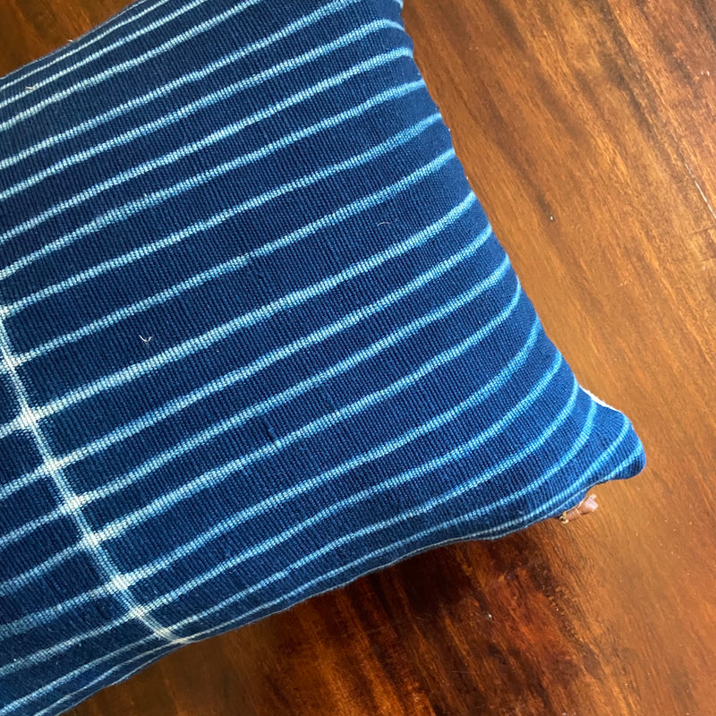 Indigo Small Rectangle Cushion.  Dark Blue with Thin Lines.