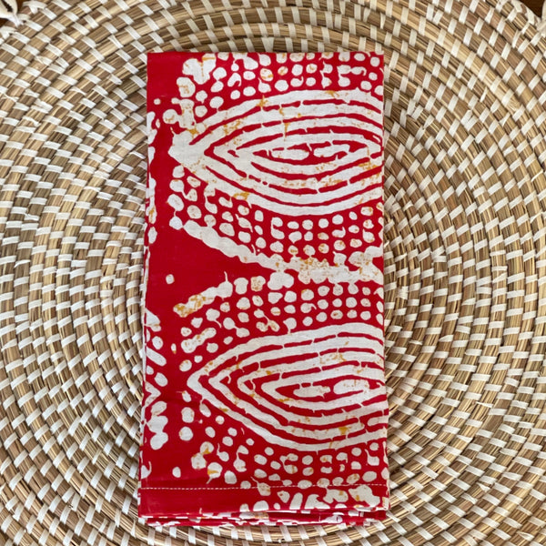 Red and White Eye Design, African Wax. Set of 2.