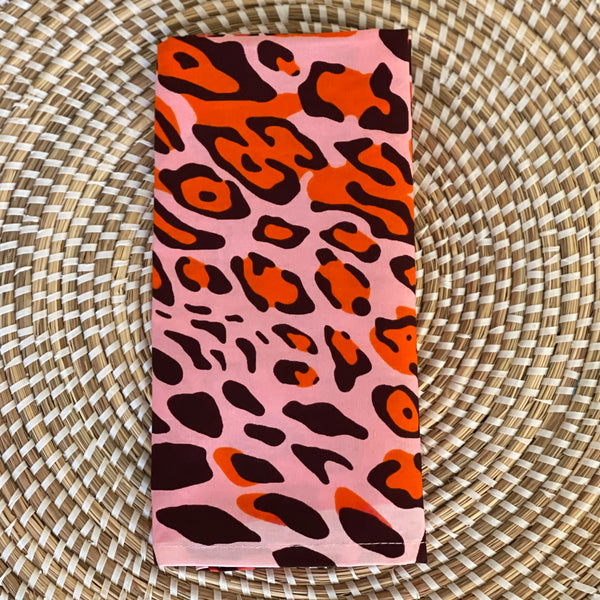Bright Pink and Red Leopard, African Wax Design. Set of 2.